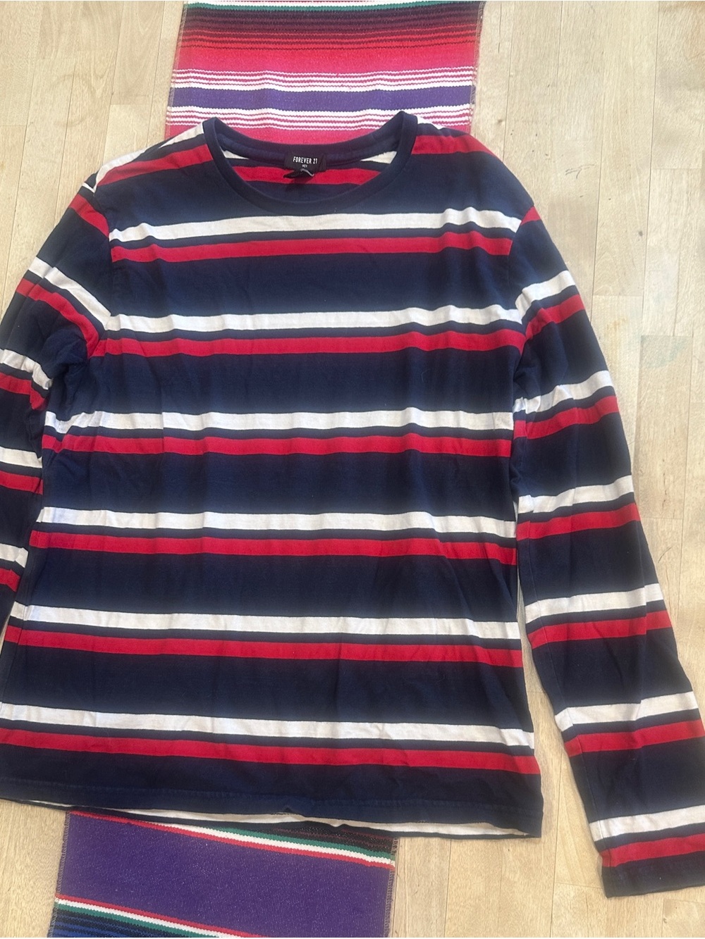 Forever 21 Men Navy, Red & White Striped Tee